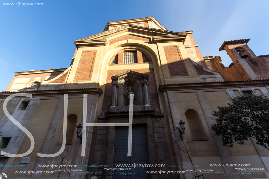 MADRID, SPAIN - JANUARY 23, 2018:  Amazing Sunset view of San Sebastian Church in City of Madrid, Spain