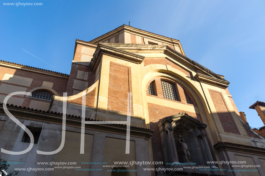 MADRID, SPAIN - JANUARY 23, 2018:  Amazing Sunset view of San Sebastian Church in City of Madrid, Spain