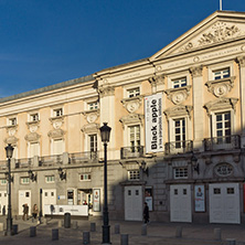 MADRID, SPAIN - JANUARY 23, 2018: Facade of Spanish Theater at Plaza Santa Ana in City of Madrid, Spain