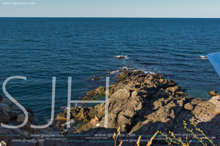 SOZOPOL, BULGARIA - JULY 16, 2016: Rocks at coastline of town of Sozopol,  Burgas Region, Bulgaria