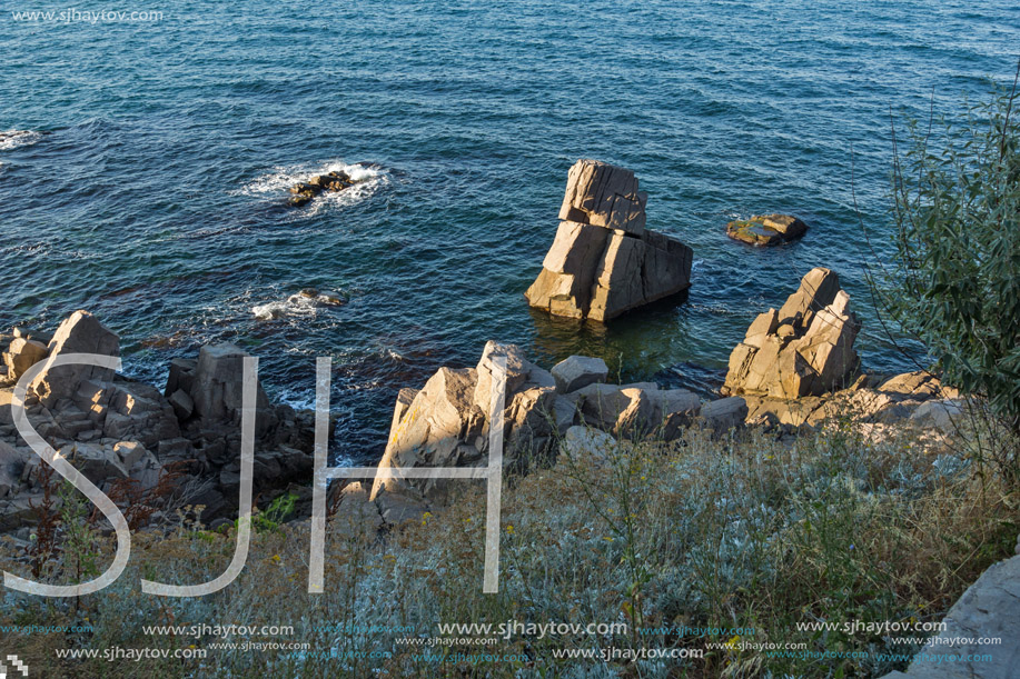 SOZOPOL, BULGARIA - JULY 16, 2016: Rocks at coastline of town of Sozopol,  Burgas Region, Bulgaria