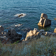 SOZOPOL, BULGARIA - JULY 16, 2016: Rocks at coastline of town of Sozopol,  Burgas Region, Bulgaria