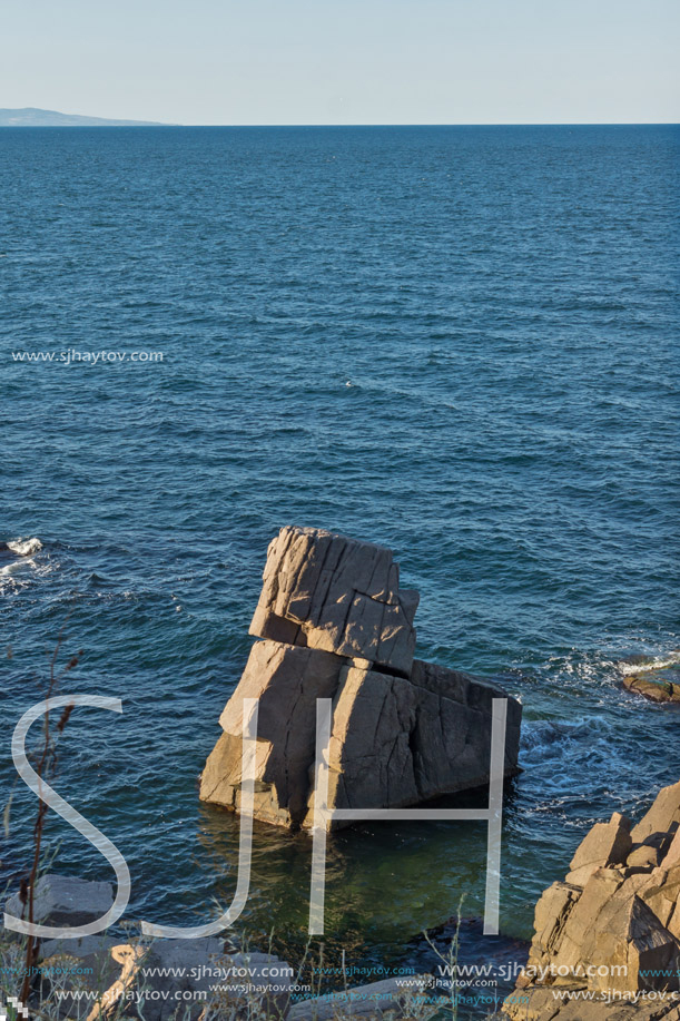 SOZOPOL, BULGARIA - JULY 16, 2016: Rocks at coastline of town of Sozopol,  Burgas Region, Bulgaria