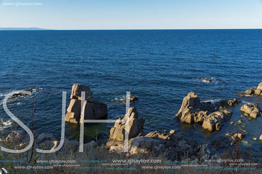 SOZOPOL, BULGARIA - JULY 16, 2016: Rocks at coastline of town of Sozopol,  Burgas Region, Bulgaria