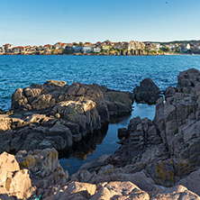 SOZOPOL, BULGARIA - JULY 16, 2016: Rocks at coastline of town of Sozopol,  Burgas Region, Bulgaria