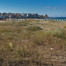 SOZOPOL, BULGARIA - JULY 13, 2016: Panoramic view of Harmanite Beach in Sozopol, Burgas Region, Bulgaria