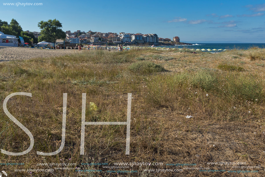 SOZOPOL, BULGARIA - JULY 13, 2016: Panoramic view of Harmanite Beach in Sozopol, Burgas Region, Bulgaria