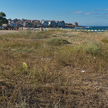 SOZOPOL, BULGARIA - JULY 13, 2016: Panoramic view of Harmanite Beach in Sozopol, Burgas Region, Bulgaria