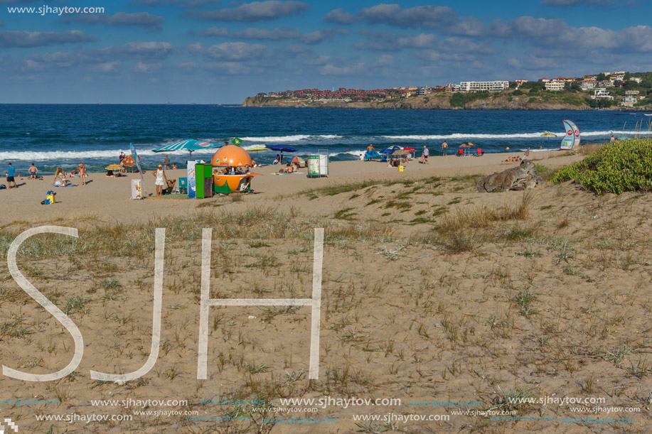 SOZOPOL, BULGARIA - JULY 13, 2016: Panoramic view of Harmanite Beach in Sozopol, Burgas Region, Bulgaria