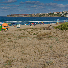 SOZOPOL, BULGARIA - JULY 13, 2016: Panoramic view of Harmanite Beach in Sozopol, Burgas Region, Bulgaria