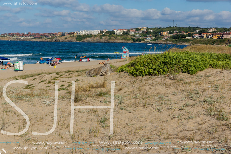 SOZOPOL, BULGARIA - JULY 13, 2016: Panoramic view of Harmanite Beach in Sozopol, Burgas Region, Bulgaria