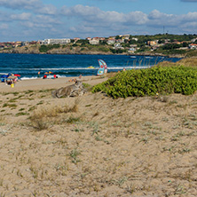 SOZOPOL, BULGARIA - JULY 13, 2016: Panoramic view of Harmanite Beach in Sozopol, Burgas Region, Bulgaria