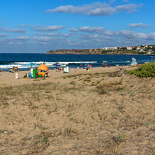 SOZOPOL, BULGARIA - JULY 13, 2016: Panoramic view of Harmanite Beach in Sozopol, Burgas Region, Bulgaria