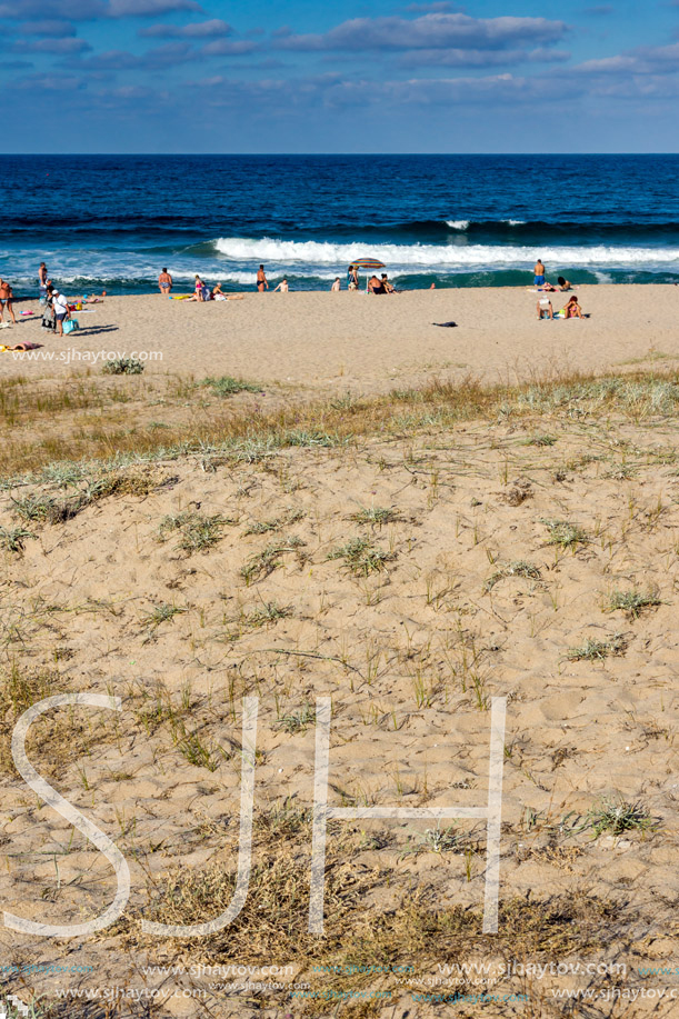 SOZOPOL, BULGARIA - JULY 13, 2016: Panoramic view of Harmanite Beach in Sozopol, Burgas Region, Bulgaria