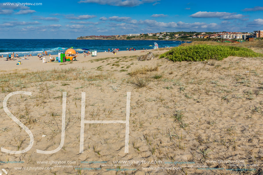 SOZOPOL, BULGARIA - JULY 13, 2016: Panoramic view of Harmanite Beach in Sozopol, Burgas Region, Bulgaria