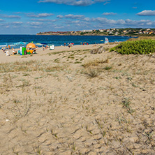 SOZOPOL, BULGARIA - JULY 13, 2016: Panoramic view of Harmanite Beach in Sozopol, Burgas Region, Bulgaria