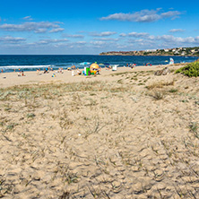 SOZOPOL, BULGARIA - JULY 13, 2016: Panoramic view of Harmanite Beach in Sozopol, Burgas Region, Bulgaria