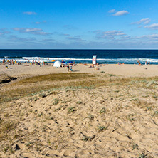 SOZOPOL, BULGARIA - JULY 13, 2016: Panoramic view of Harmanite Beach in Sozopol, Burgas Region, Bulgaria