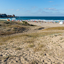 SOZOPOL, BULGARIA - JULY 13, 2016: Panoramic view of Harmanite Beach in Sozopol, Burgas Region, Bulgaria