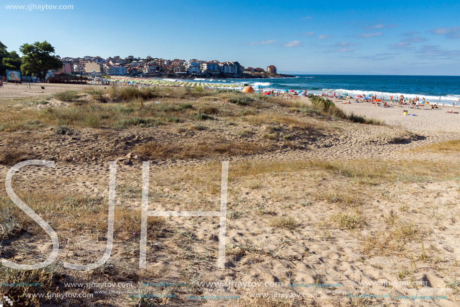 SOZOPOL, BULGARIA - JULY 13, 2016: Panoramic view of Harmanite Beach in Sozopol, Burgas Region, Bulgaria