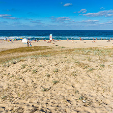 SOZOPOL, BULGARIA - JULY 13, 2016: Panoramic view of Harmanite Beach in Sozopol, Burgas Region, Bulgaria