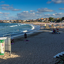 SOZOPOL, BULGARIA - JULY 13, 2016: Panoramic view of Harmanite Beach in Sozopol, Burgas Region, Bulgaria