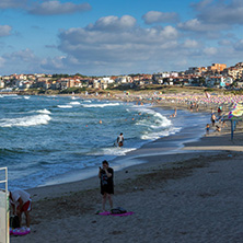 SOZOPOL, BULGARIA - JULY 13, 2016: Panoramic view of Harmanite Beach in Sozopol, Burgas Region, Bulgaria