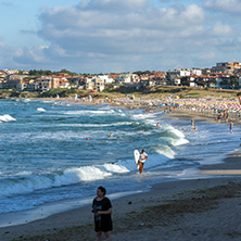 SOZOPOL, BULGARIA - JULY 13, 2016: Panoramic view of Harmanite Beach in Sozopol, Burgas Region, Bulgaria