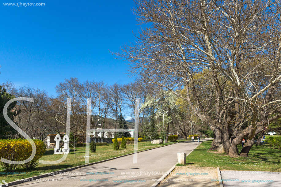 SANDANSKI, BULGARIA - APRIL 4, 2018: Spring view of Park St. Vrach in town of Sandanski, Bulgaria