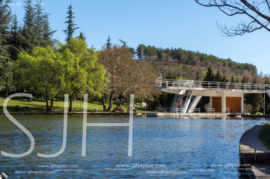 SANDANSKI, BULGARIA - APRIL 4, 2018: Spring view of lake in park St. Vrach in town of Sandanski, Bulgaria