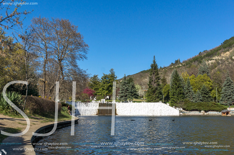 SANDANSKI, BULGARIA - APRIL 4, 2018: Spring view of lake in park St. Vrach in town of Sandanski, Bulgaria