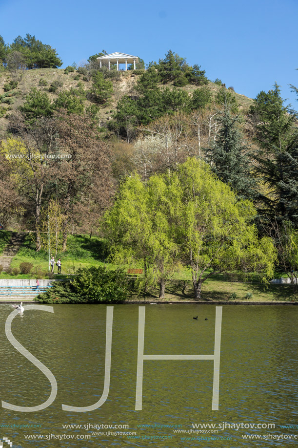 SANDANSKI, BULGARIA - APRIL 4, 2018: Spring view of lake in park St. Vrach in town of Sandanski, Bulgaria