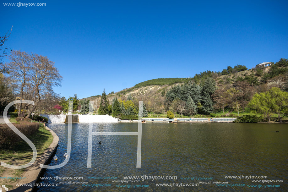 SANDANSKI, BULGARIA - APRIL 4, 2018: Spring view of lake in park St. Vrach in town of Sandanski, Bulgaria