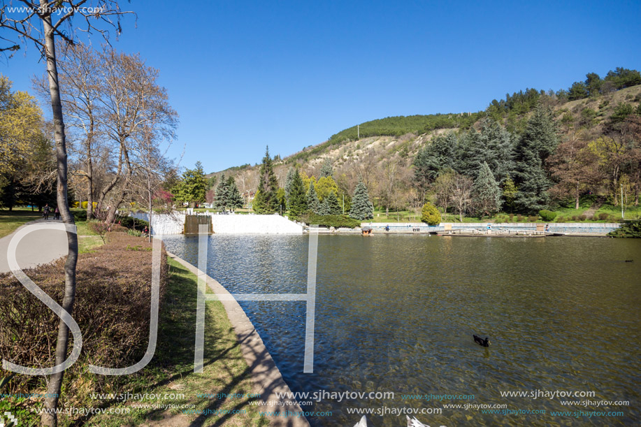 SANDANSKI, BULGARIA - APRIL 4, 2018: Spring view of lake in park St. Vrach in town of Sandanski, Bulgaria