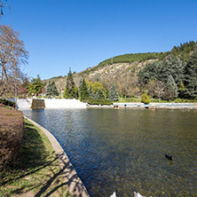 SANDANSKI, BULGARIA - APRIL 4, 2018: Spring view of lake in park St. Vrach in town of Sandanski, Bulgaria