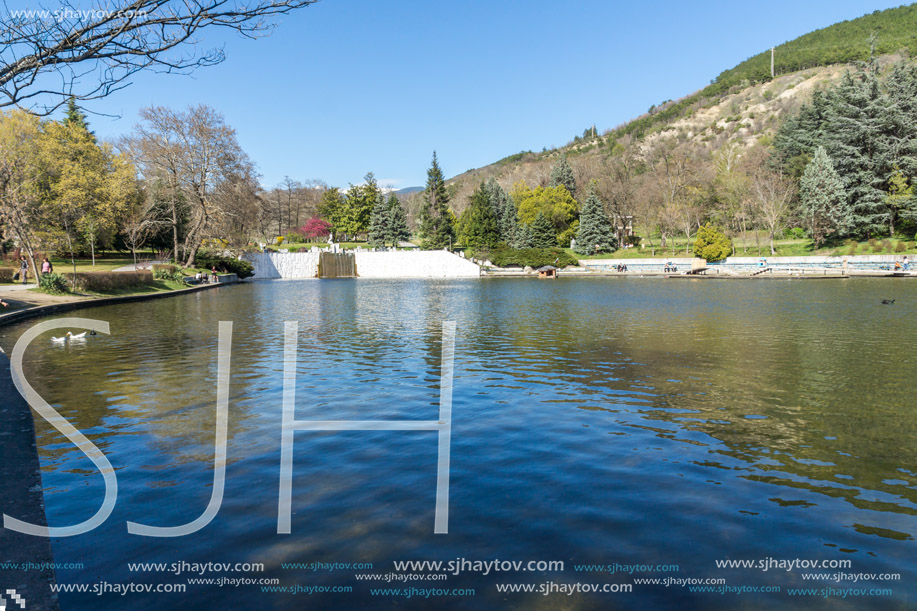 SANDANSKI, BULGARIA - APRIL 4, 2018: Spring view of lake in park St. Vrach in town of Sandanski, Bulgaria