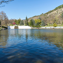 SANDANSKI, BULGARIA - APRIL 4, 2018: Spring view of lake in park St. Vrach in town of Sandanski, Bulgaria