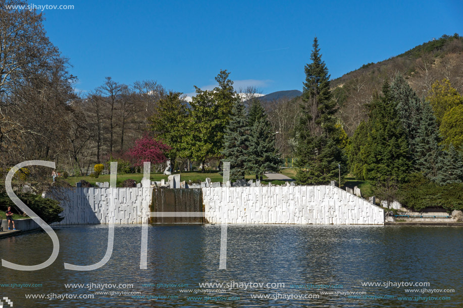 SANDANSKI, BULGARIA - APRIL 4, 2018: Spring view of lake in park St. Vrach in town of Sandanski, Bulgaria