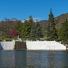 SANDANSKI, BULGARIA - APRIL 4, 2018: Spring view of lake in park St. Vrach in town of Sandanski, Bulgaria