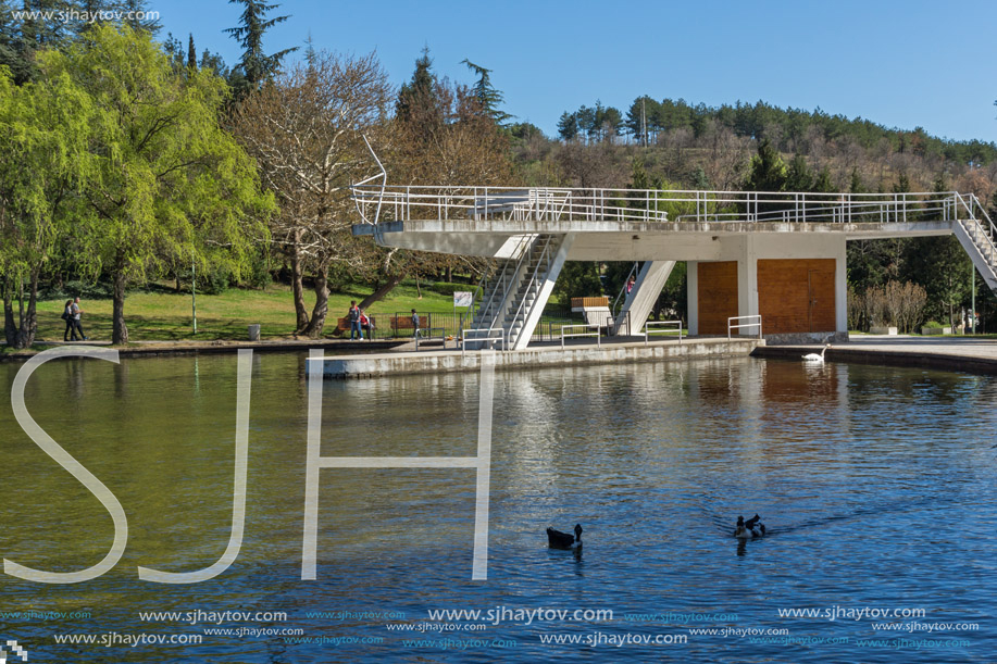 SANDANSKI, BULGARIA - APRIL 4, 2018: Spring view of lake in park St. Vrach in town of Sandanski, Bulgaria