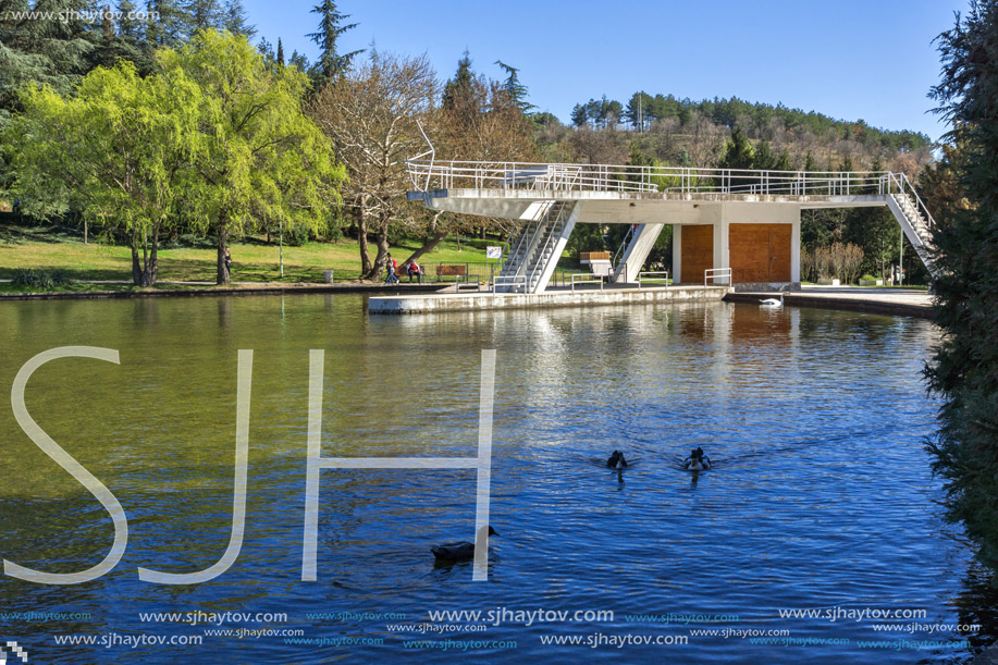 SANDANSKI, BULGARIA - APRIL 4, 2018: Spring view of lake in park St. Vrach in town of Sandanski, Bulgaria