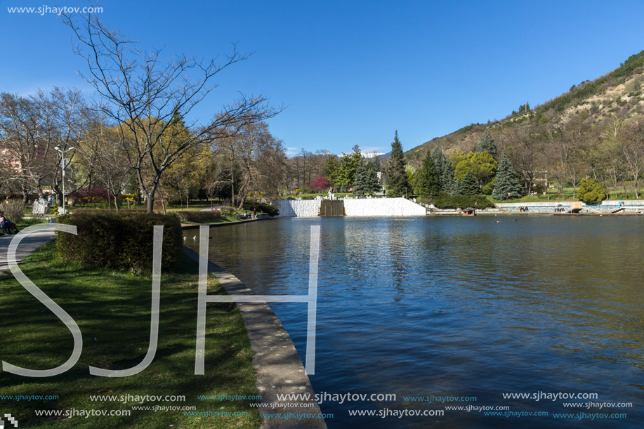 SANDANSKI, BULGARIA - APRIL 4, 2018: Spring view of lake in park St. Vrach in town of Sandanski, Bulgaria