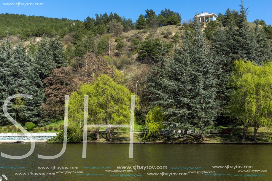 SANDANSKI, BULGARIA - APRIL 4, 2018: Spring view of lake in park St. Vrach in town of Sandanski, Bulgaria