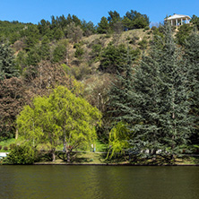 SANDANSKI, BULGARIA - APRIL 4, 2018: Spring view of lake in park St. Vrach in town of Sandanski, Bulgaria
