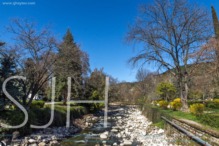 SANDANSKI, BULGARIA - APRIL 4, 2018: Sandanska Bistritsa River passing through  town of Sandanski, Bulgaria