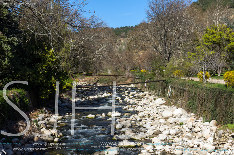 SANDANSKI, BULGARIA - APRIL 4, 2018: Sandanska Bistritsa River passing through  town of Sandanski, Bulgaria