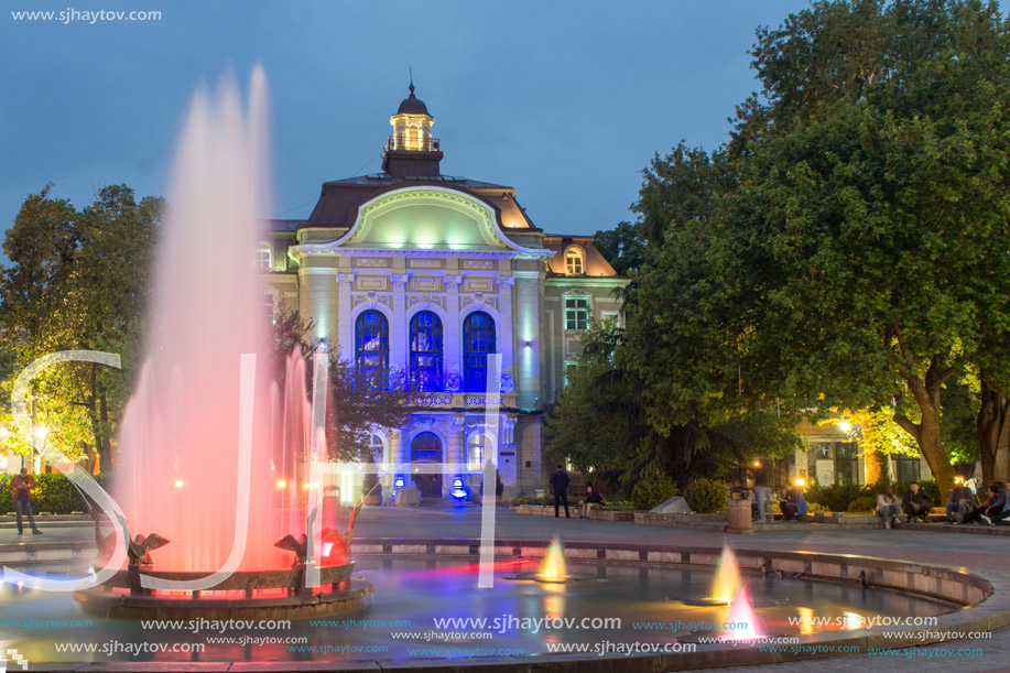 PLOVDIV, BULGARIA - APRIL 29, 2017:   Night photo of City Hall in Plovdiv, Bulgaria