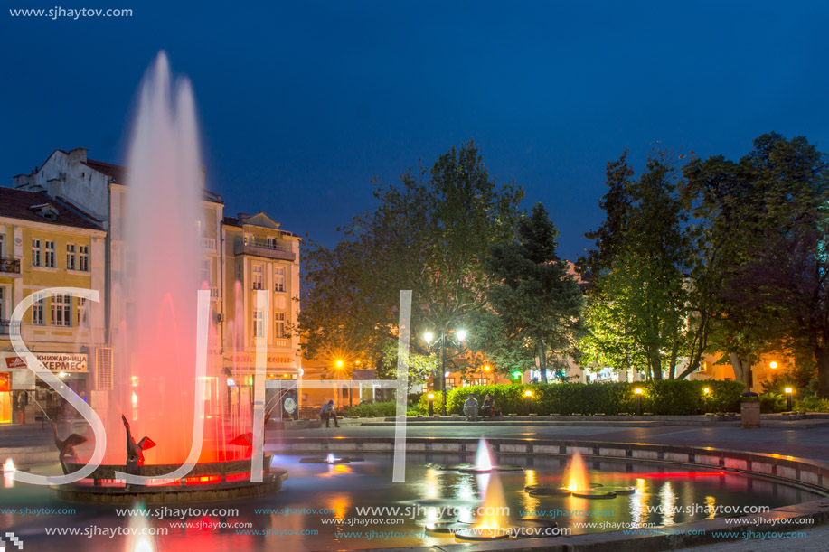 PLOVDIV, BULGARIA - APRIL 29, 2017:  Night photo of Walking street in the center of city of Plovdiv, Bulgaria