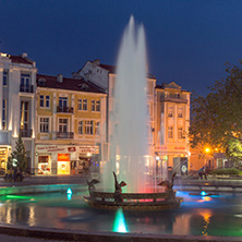 PLOVDIV, BULGARIA - APRIL 29, 2017:  Night photo of Walking street in the center of city of Plovdiv, Bulgaria