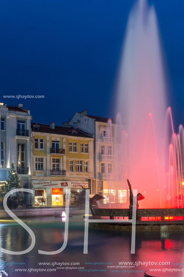 PLOVDIV, BULGARIA - APRIL 29, 2017:  Night photo of Walking street in the center of city of Plovdiv, Bulgaria